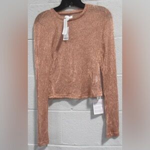 NWT Topshop Pink w/Metallic Gold Long Sleeve Top.  Size S